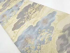 アンティーク　雲に家屋風景模様織り出し袋帯（材料）（サービス品）